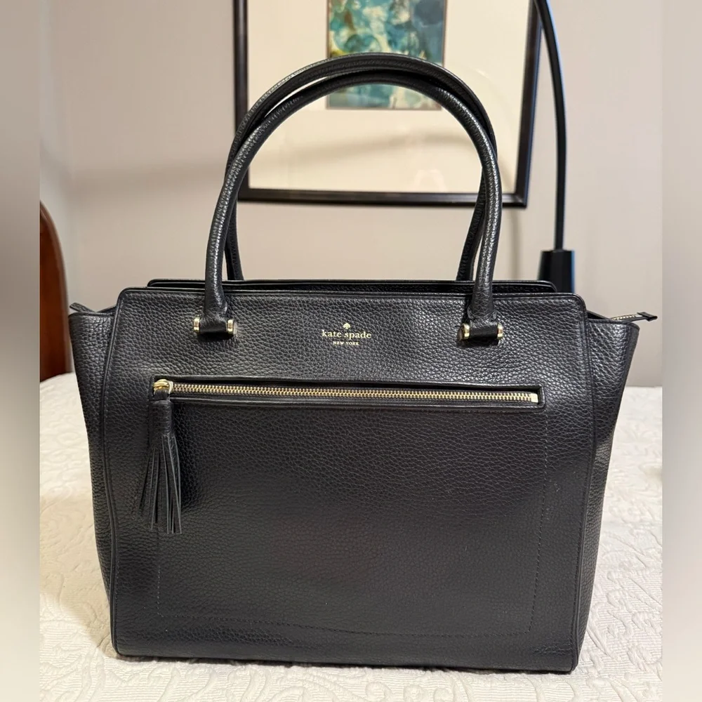 kate spade Black Pebbled Leather Satchel with Gold Hardware